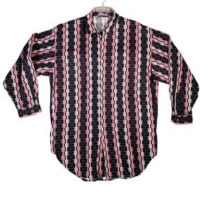 Vintage Esprit Sport Button Up Shirt Mens M Long Sleeve Pink Black Plaid Cotton